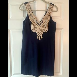 Navy and Gold embroidered Lilly Pulitzer dress